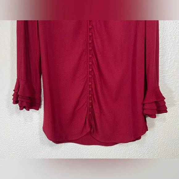 Soft Surroundings Moroccan Red Poet Button Up Blouse Ruffle Sleeve Women’s Small - Picture 8 of 13